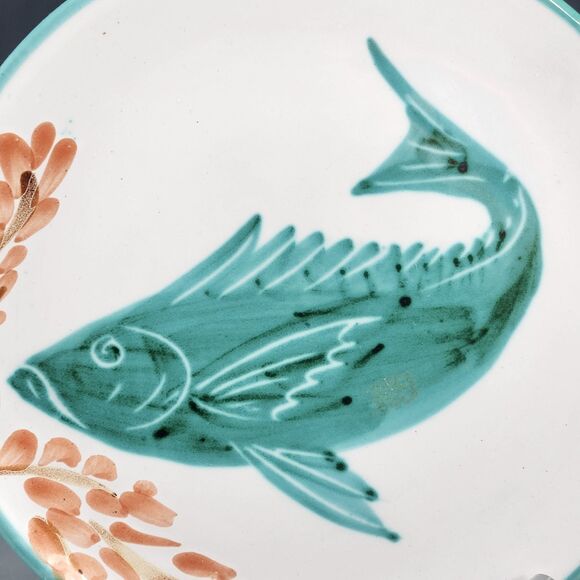 Vallauris Fish Plate A. Fazio Hand Painted Redware Pottery SAP Mark France VTG - Picture 3 of 7